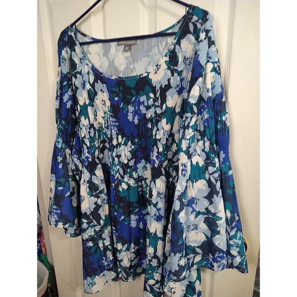 Jessica London Woman 22W Blouse Pullover Belle Flare 3/4 Sleeve Floral Baby Doll - Picture 2 of 8